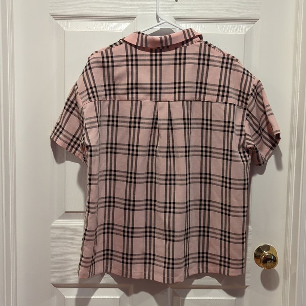 Y2K Grunge Pink Plaid Button-Up Shirt With Pockets Princess Polly M/L Streetwear - Picture 5 of 10